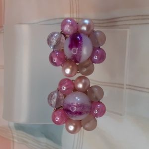 Karu Arke Pink Bead Cluster Clip Earrings